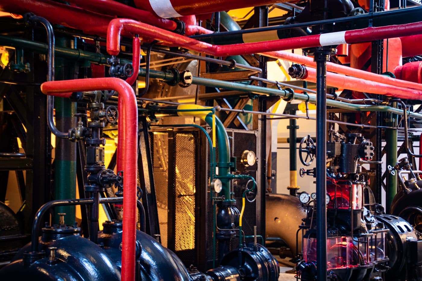 Process piping and instrumentation gauges in an industrial plant