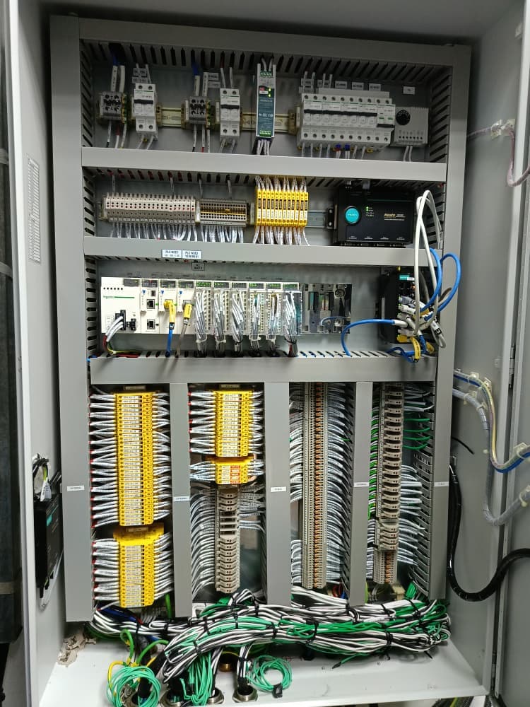 Schneider PLC control panel with field wiring and marshalling terminals